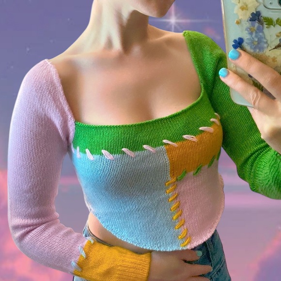 SHEIN Sweaters - Shein • Adorable Patchwork Cropped Sweater